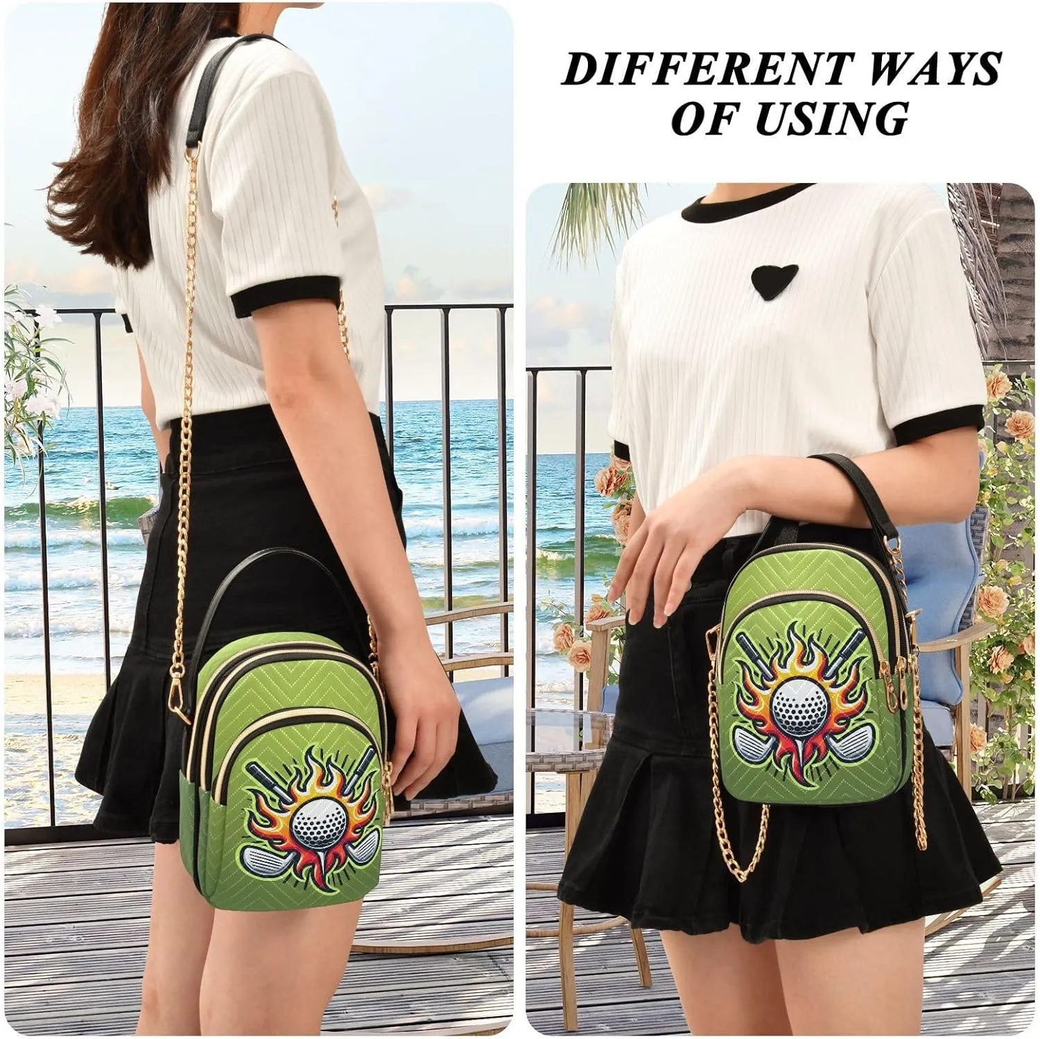 MCHIVER Golf Crossbody Bag for Women Cell Phone Purse Wallet with Removable Chain Shoulder Handbag