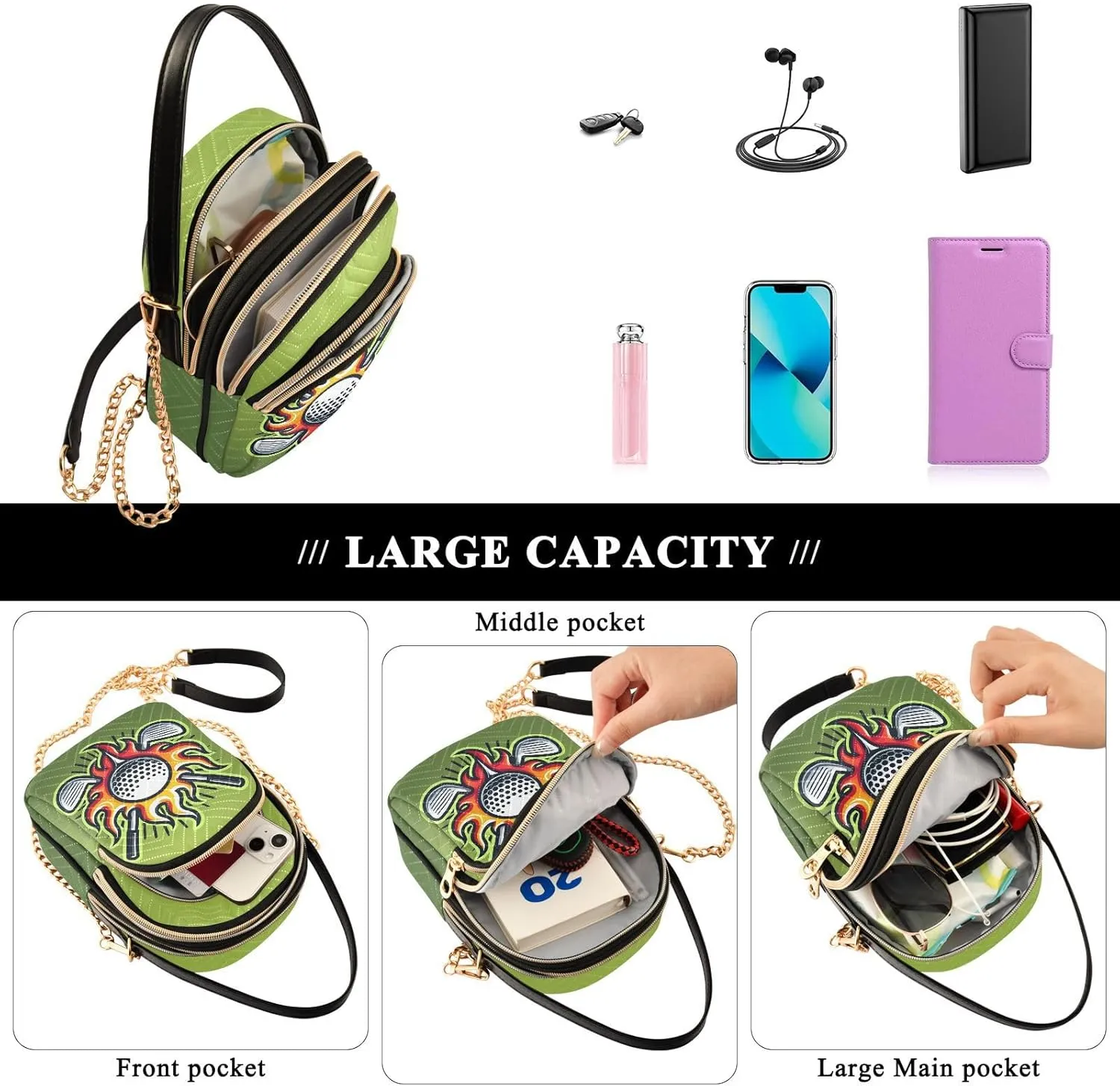 MCHIVER Golf Crossbody Bag for Women Cell Phone Purse Wallet with Removable Chain Shoulder Handbag