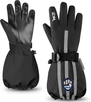 MCTi Kids Gloves Waterproof Winter Warm Snow Ski Gloves Long Cuff Fleece Lined with Reflective Strap
