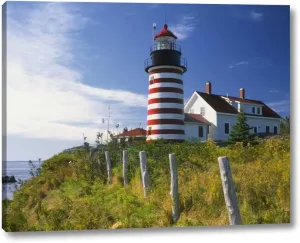 ME, Lubec West Quoddy Head Lighthouse by Steve Terrill - 13" x 16" Canvas Art Print Gallery Wrapped - Ready to Hang