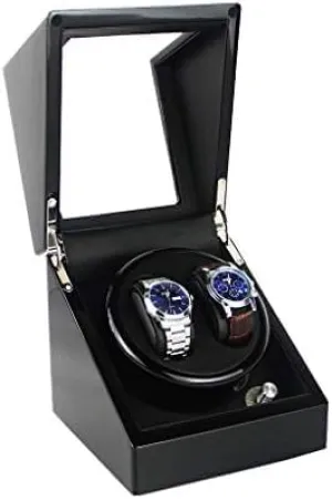 Mechanical Watch Shaker Automatic Single Watch Winder, Quiet Motor with Battery Powered, Wood Shell Watches Storage Display Box, Black