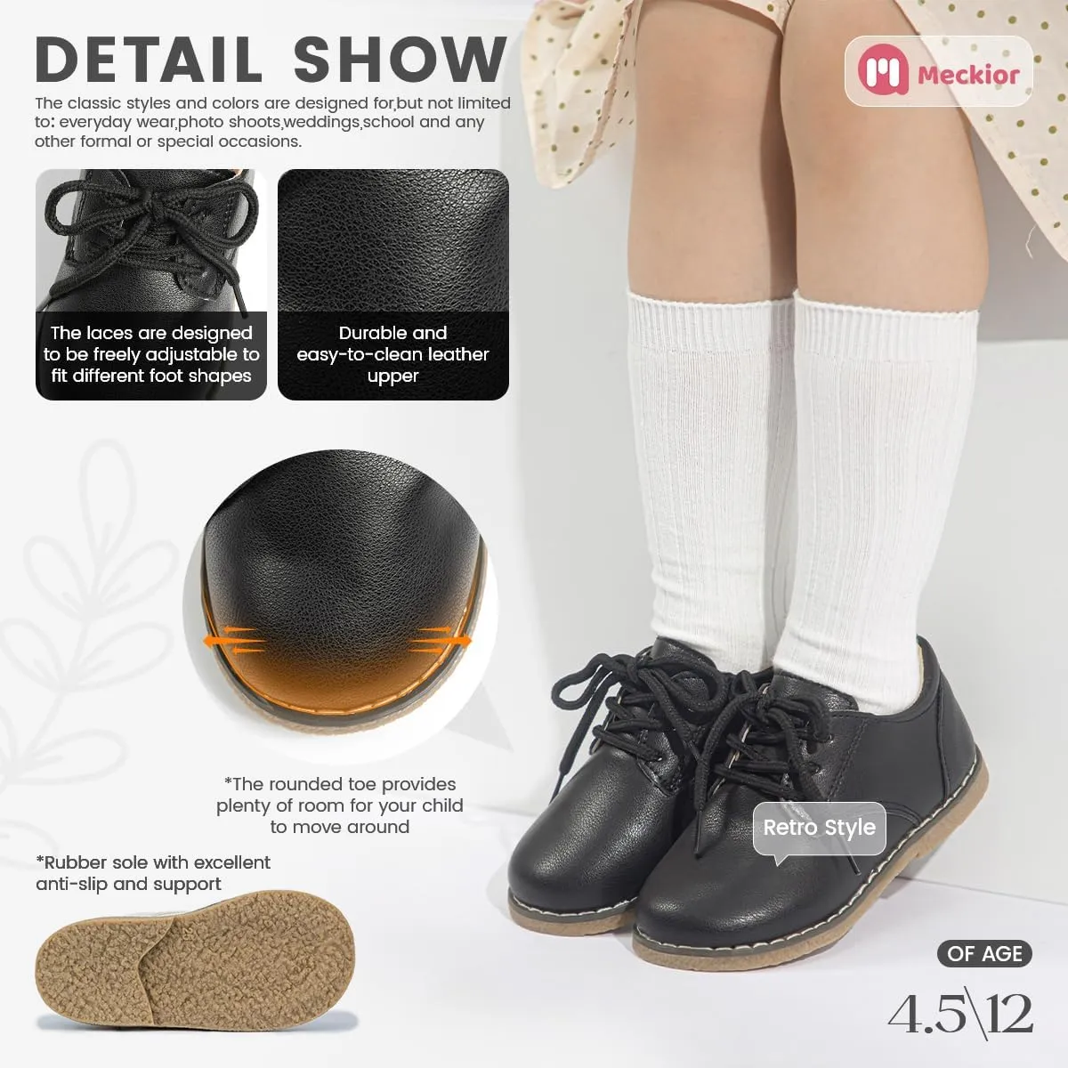 Meckior Toddler Boys Girls Dress Shoes Little Kid Oxford Shoes Wedding Church Dress Shoes PU Leather Lace Up School Uniform Loafer Flats