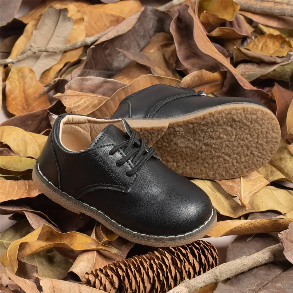 Meckior Toddler Boys Girls Dress Shoes Little Kid Oxford Shoes Wedding Church Dress Shoes PU Leather Lace Up School Uniform Loafer Flats