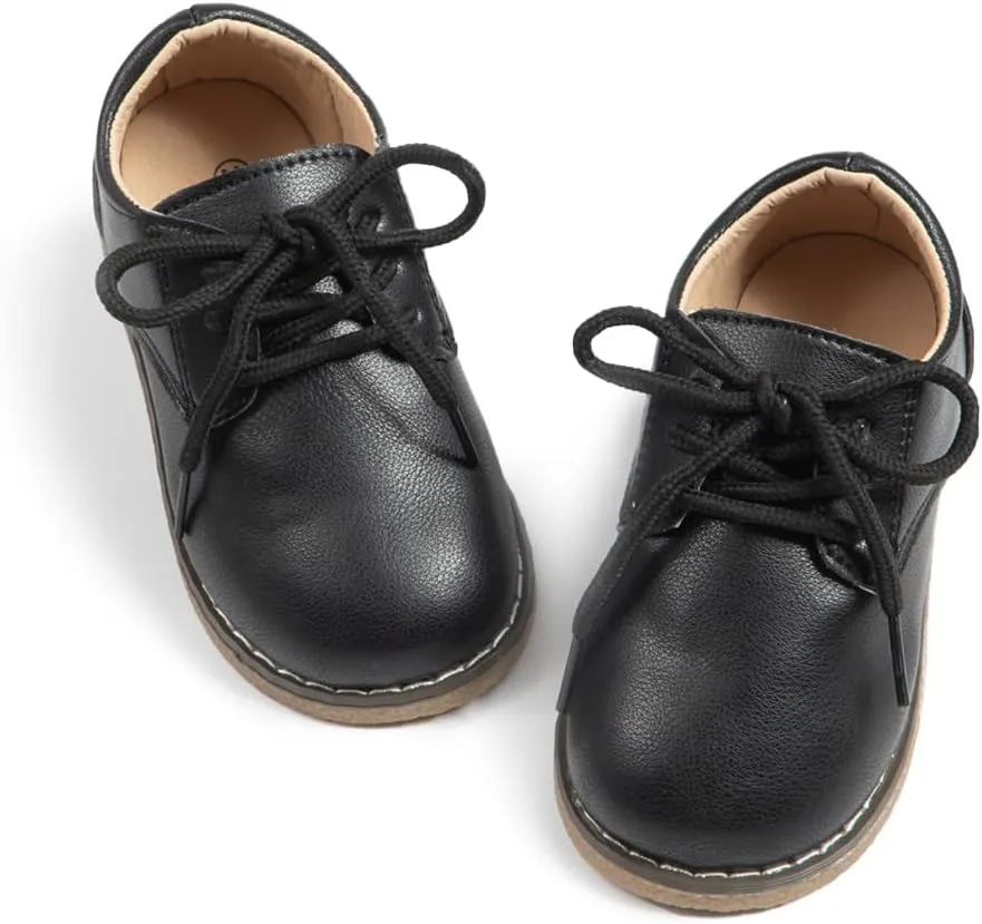 Meckior Toddler Boys Girls Dress Shoes Little Kid Oxford Shoes Wedding Church Dress Shoes PU Leather Lace Up School Uniform Loafer Flats