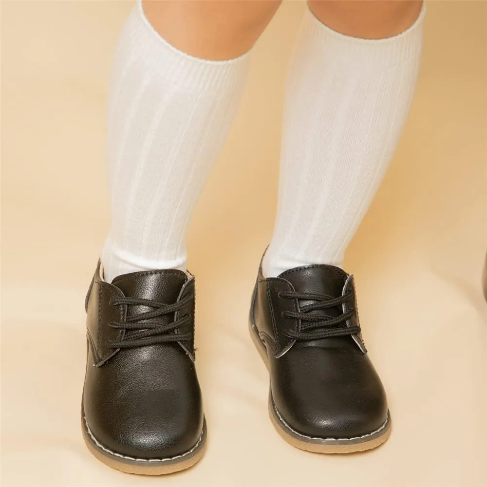 Meckior Toddler Boys Girls Dress Shoes Little Kid Oxford Shoes Wedding Church Dress Shoes PU Leather Lace Up School Uniform Loafer Flats