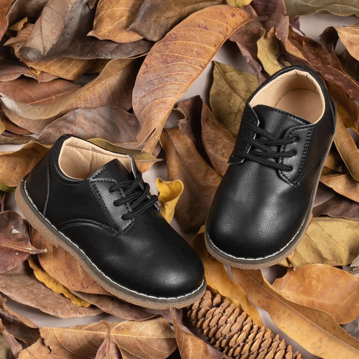 Meckior Toddler Boys Girls Dress Shoes Little Kid Oxford Shoes Wedding Church Dress Shoes PU Leather Lace Up School Uniform Loafer Flats