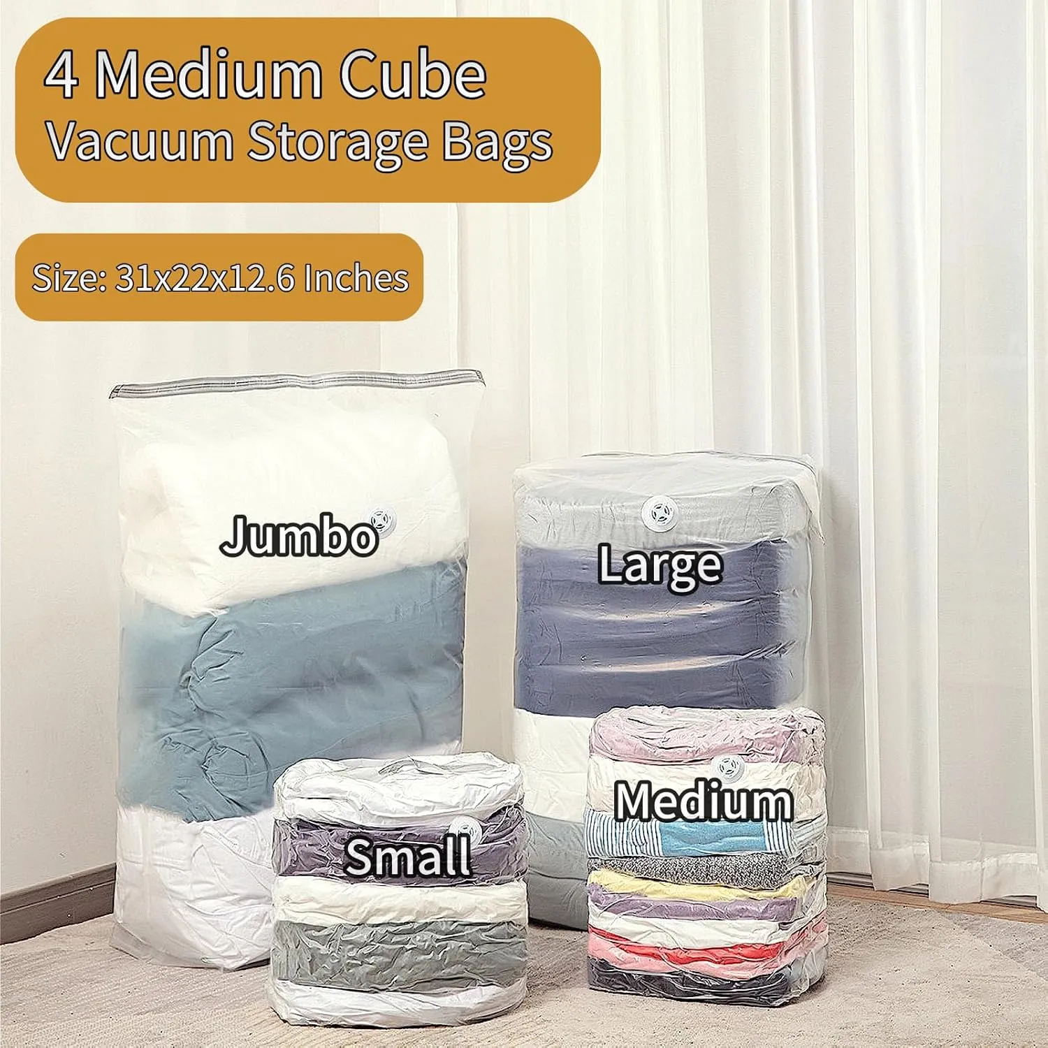 Medium Vacuum Storage Bags, 4 Pack, 31x22x12.6 Inches, Space Saver Bags for Comforters, Blankets, Clothes