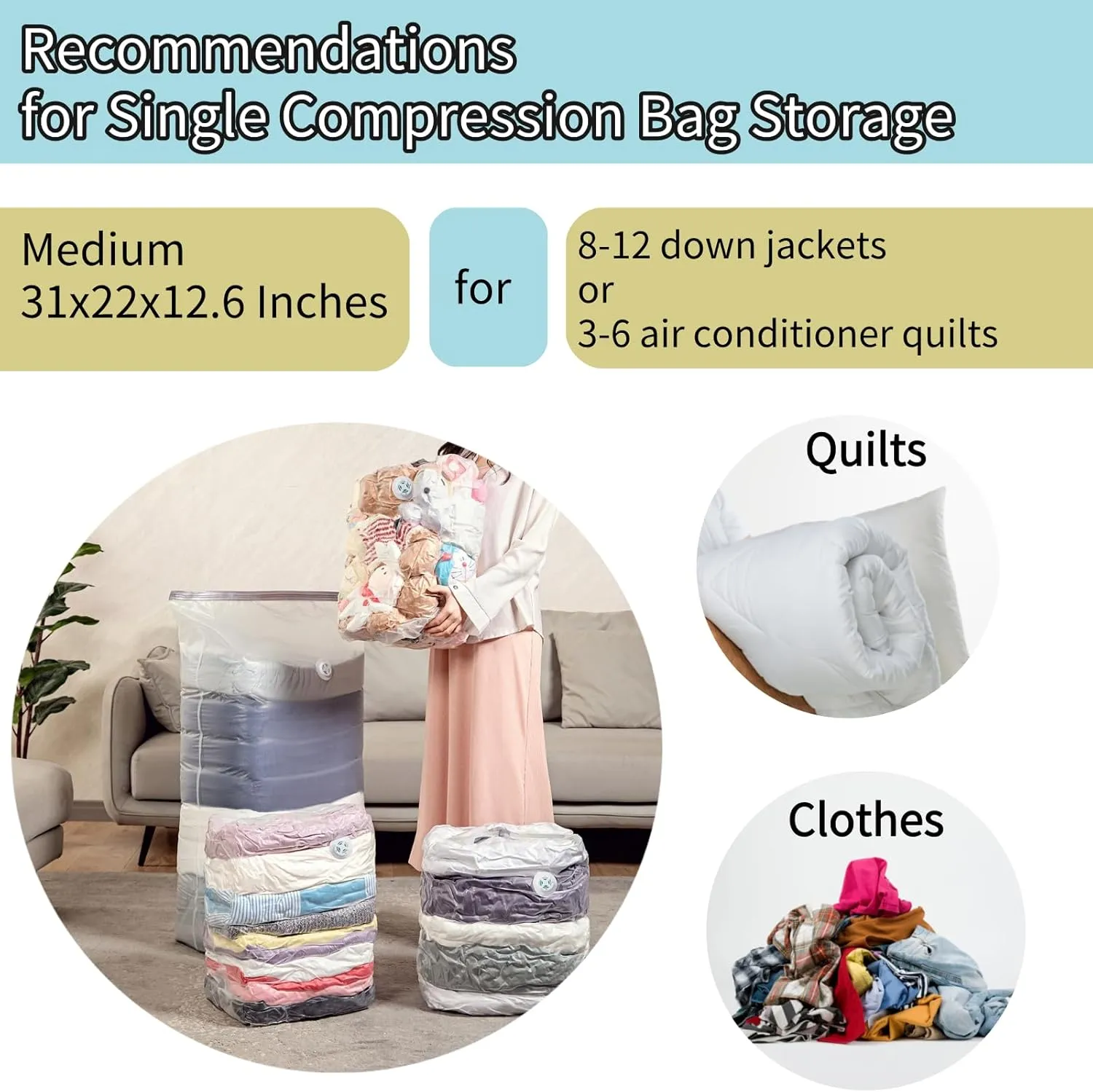 Medium Vacuum Storage Bags, 4 Pack, 31x22x12.6 Inches, Space Saver Bags for Comforters, Blankets, Clothes