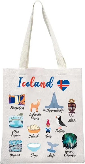 MEIKIUP Iceland Gift Iceland Souvenirs Canvas Tote Bag Iceland Culture Gift Welcome to Iceland Gift Iceland Lover Gifts