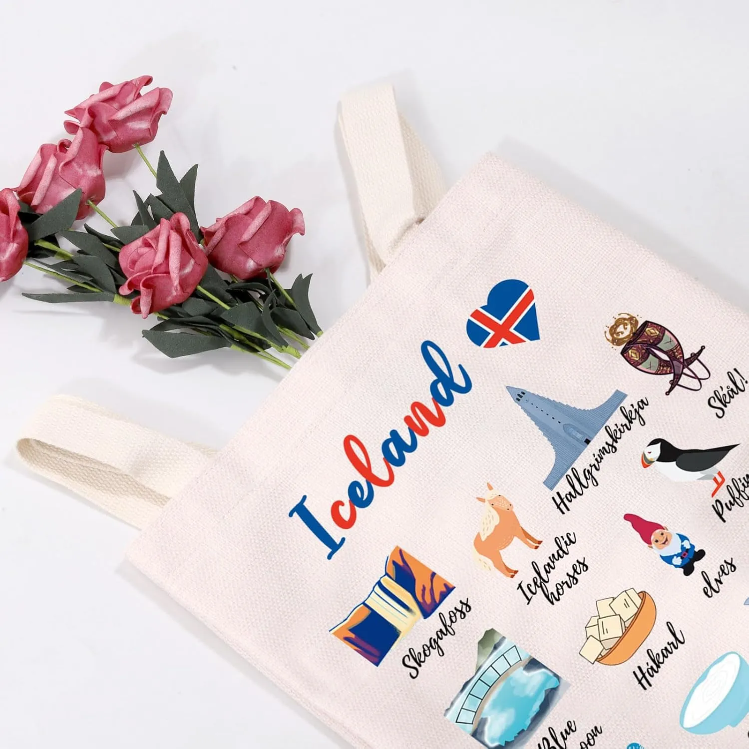 MEIKIUP Iceland Gift Iceland Souvenirs Canvas Tote Bag Iceland Culture Gift Welcome to Iceland Gift Iceland Lover Gifts