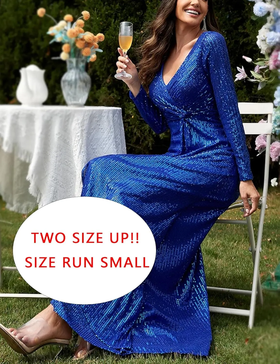 meilun Long Sleeve Sequin Dress for Women Formal Gowns Sparkly V Neck Maxi Dress