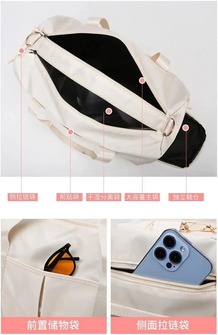 Men and Women's Travel Bag With Shoe Compartment Sports Tote Gym Bag Weekender Overnight Shoulder Bag