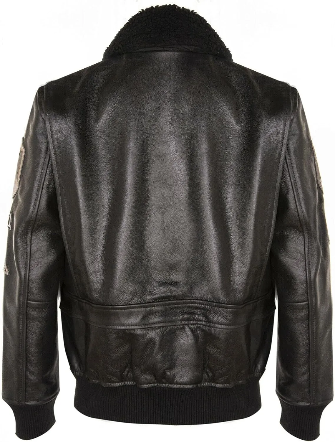 Men's Air Force A2 Flight Leather Bomber Jacket with Sheepskin Collar and Patches