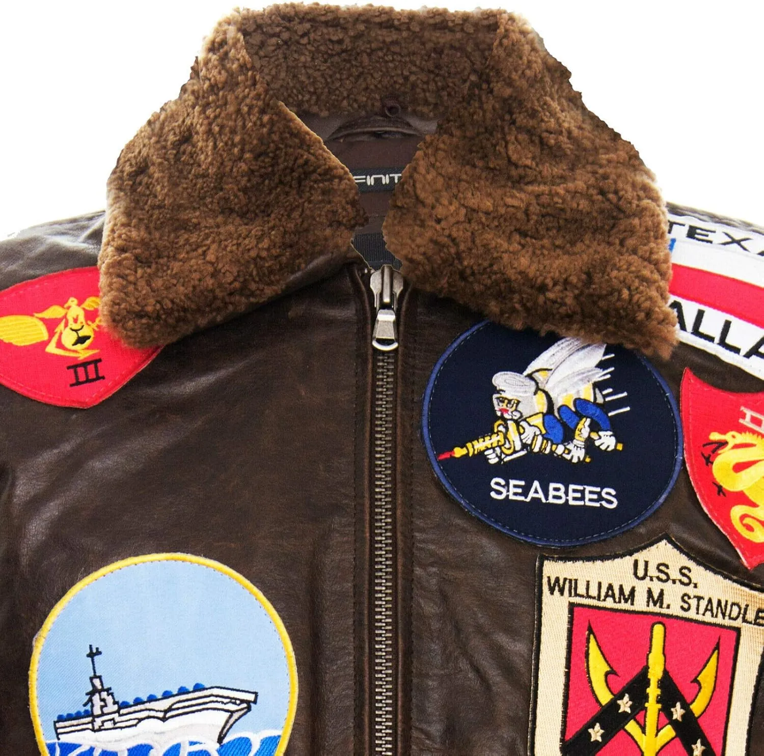 Men's Air Force A2 Flight Leather Bomber Jacket with Sheepskin Collar and Patches