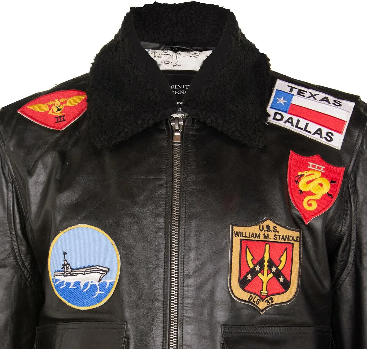 Men's Air Force A2 Flight Leather Bomber Jacket with Sheepskin Collar and Patches
