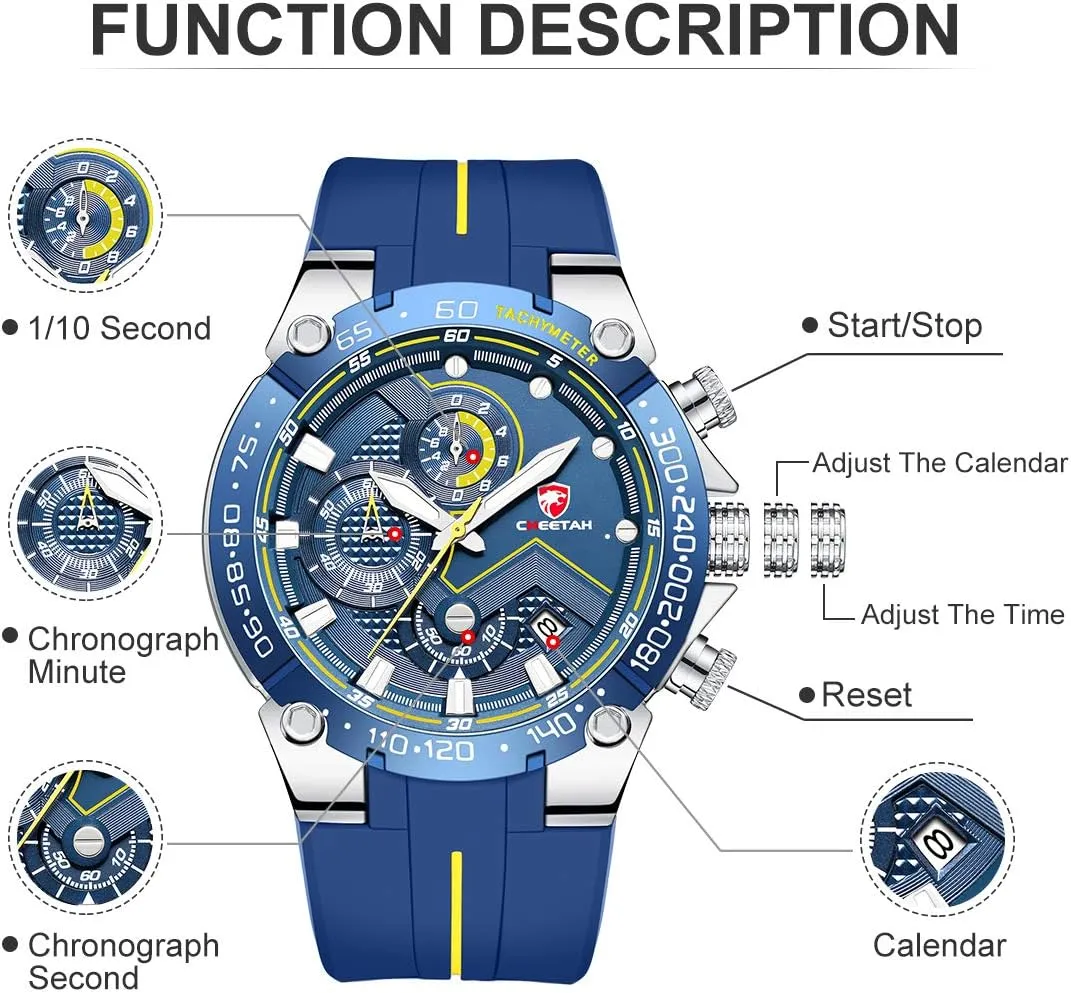 Mens Chronograph Watch Outdoor Waterproof Military Tactical Style Quartz Sports Watches for Men with Rubber Strap