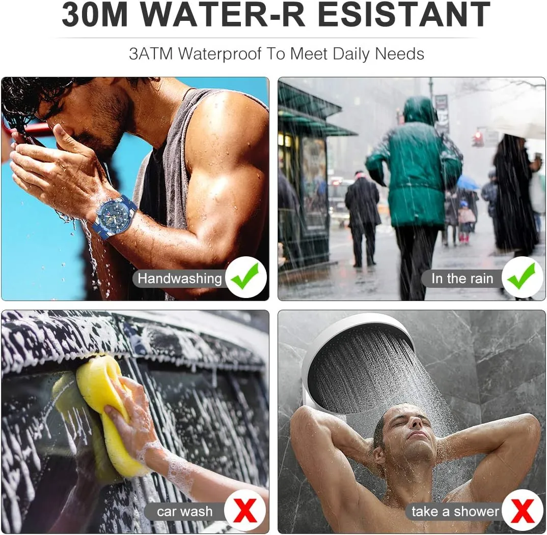 Mens Chronograph Watch Outdoor Waterproof Military Tactical Style Quartz Sports Watches for Men with Rubber Strap