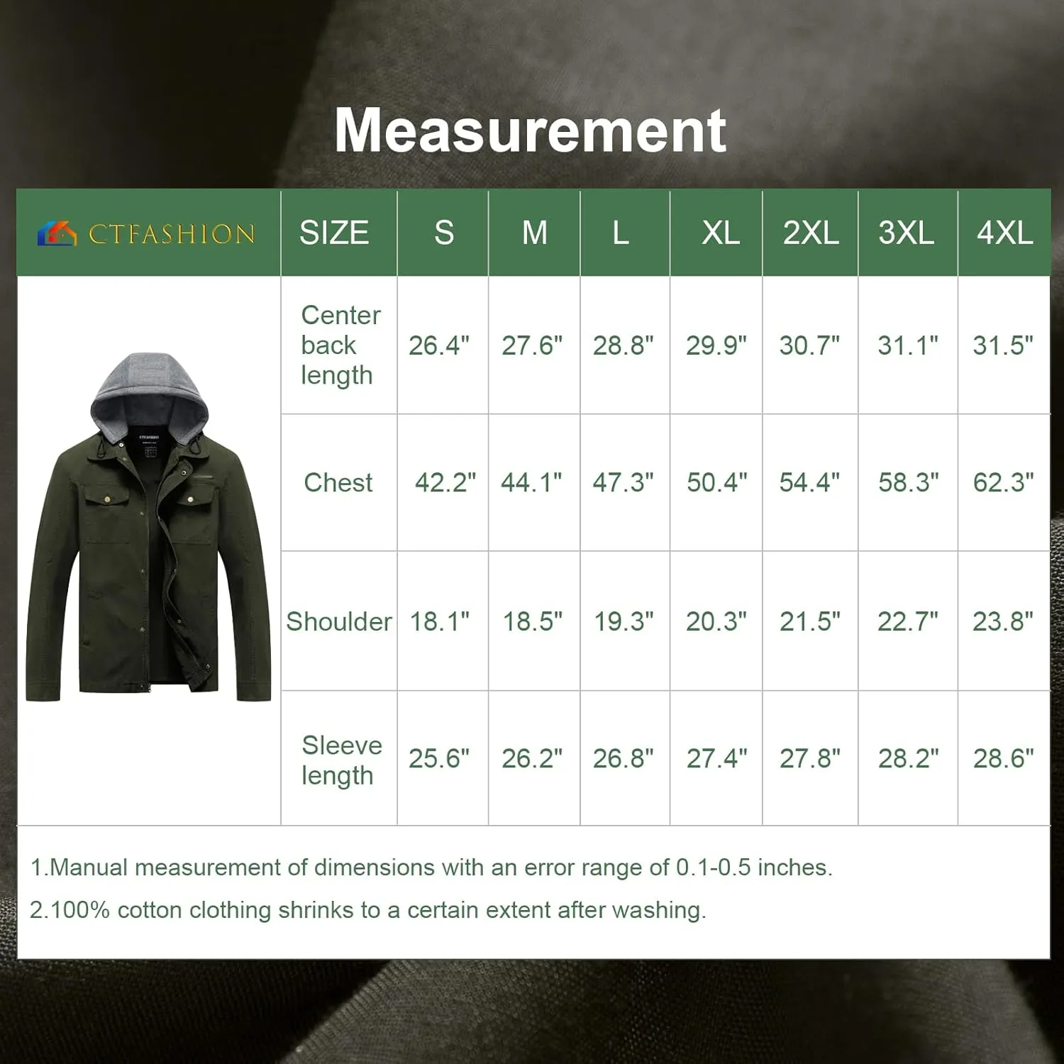 Men's Cotton Lightweight Jacket Military Canvas Field Coat Work Outwear Casual Spring Cargo Jacket with Hooded