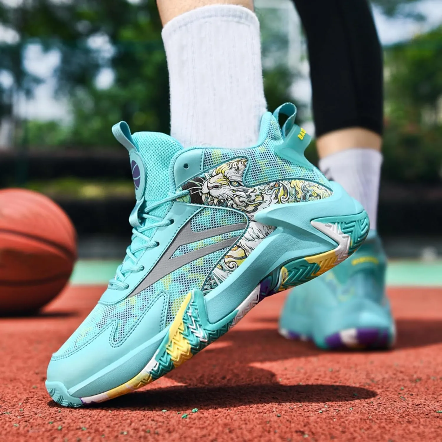 Men's Fashion Breathable Mesh Lace Up Basketball Shoes High-Top Non-Slip Sneakers Casual for Gym Sports Tennis Jogging Shoes