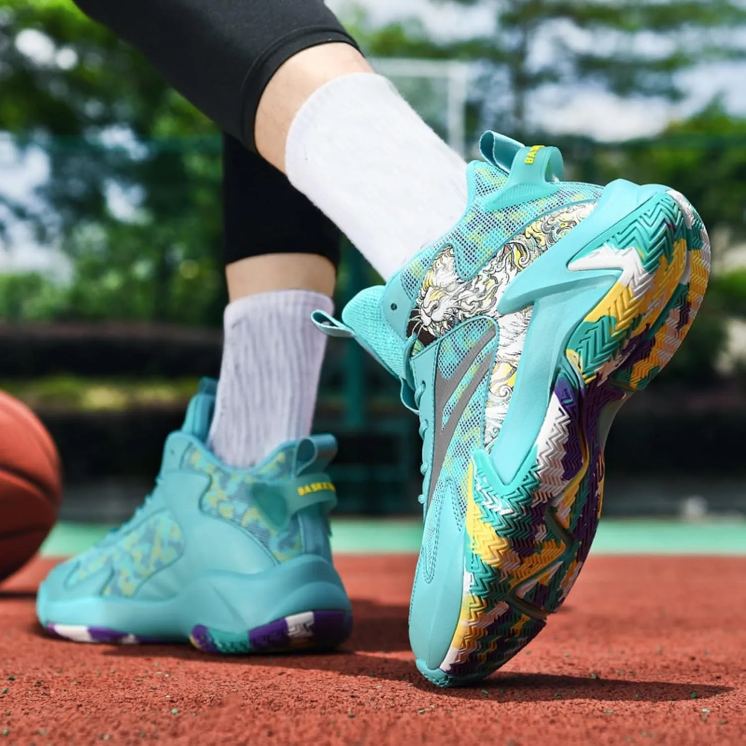 Men's Fashion Breathable Mesh Lace Up Basketball Shoes High-Top Non-Slip Sneakers Casual for Gym Sports Tennis Jogging Shoes