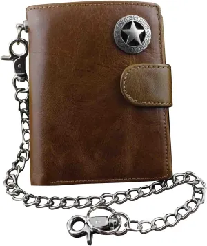 Men's Genuine Leather Biker Star Zipper Card/Money Chain wallet Purse