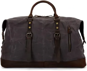 Men's Hand-held Travel Bag Vintage Oil Waxed Canvas Crossbody Duffel Bag Cowhide Men's Bag Travel Bag,Gray-53cm*23cm*26cm