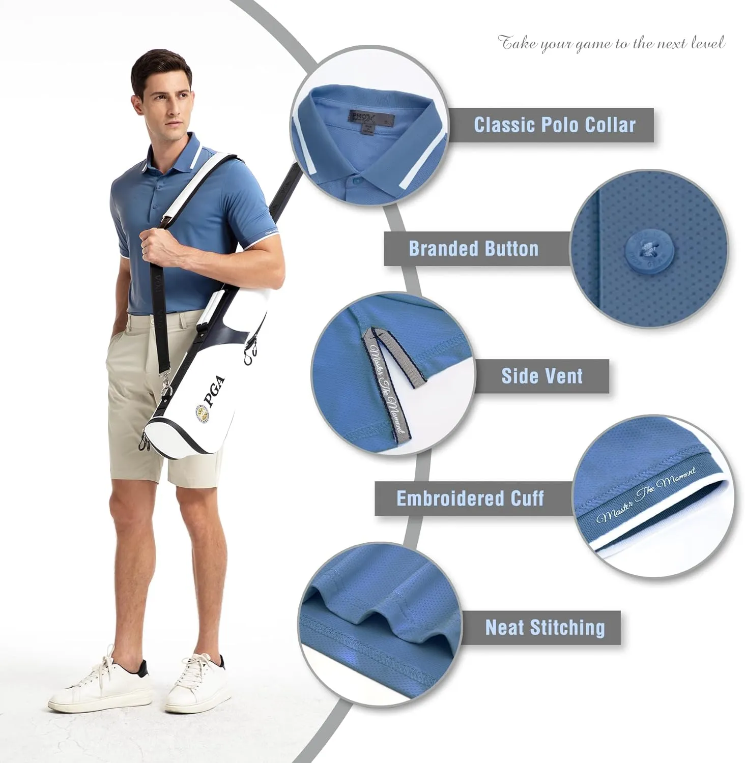 Men's Premium Golf Polo – Silky Tech Nylon, Cooling, UV-Resistant, Quick-Dry Athletic Shirt for Golf, Tennis
