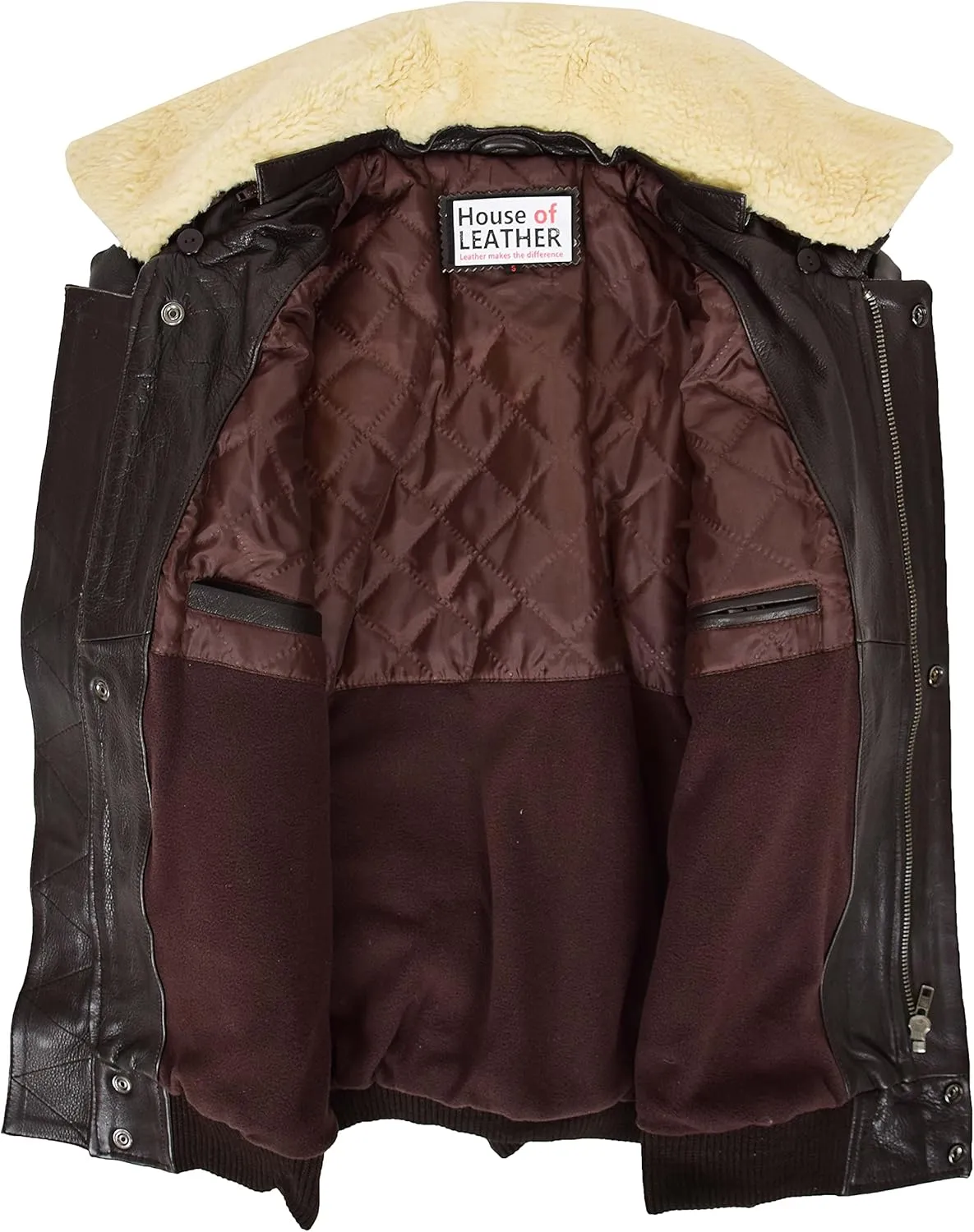 Mens Real Leather Bomber Jacket Detachable Collar Aviator Style Pilot-N