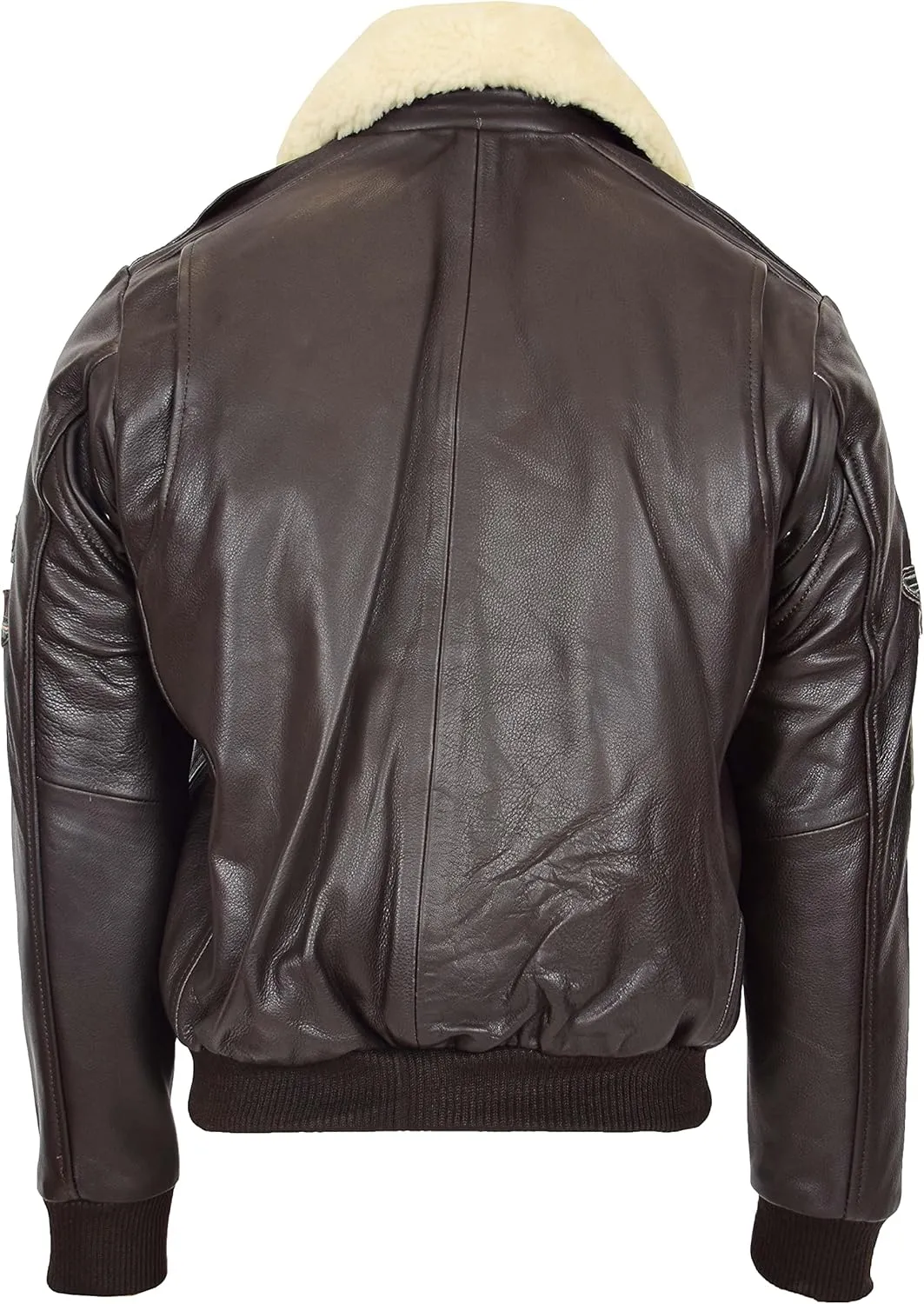 Mens Real Leather Bomber Jacket Detachable Collar Aviator Style Pilot-N