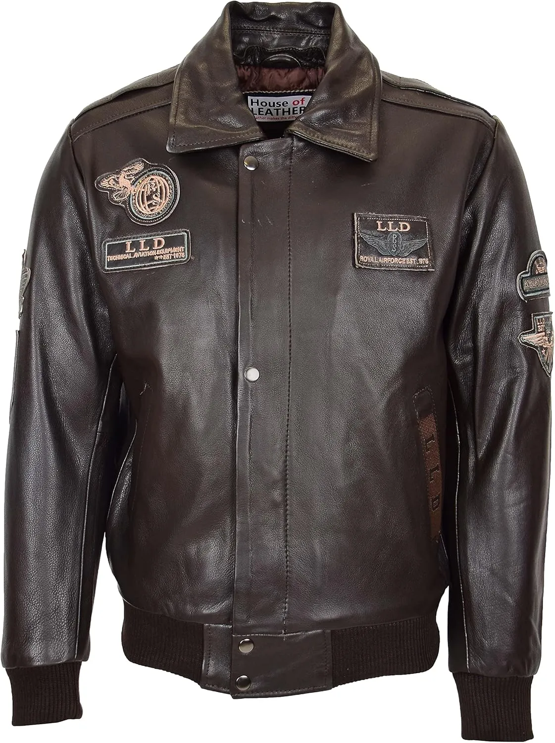 Mens Real Leather Bomber Jacket Detachable Collar Aviator Style Pilot-N