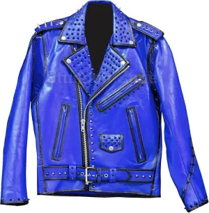 Men's Rock Punk Studded Spiked Leather Biker Jacket- Rider Vinatge Multicolor Brando Belted Motorcycle Gothic Cowhide Jacket
