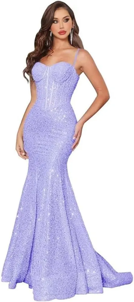 Mermaid Prom Dresses 2024 Sequin Long Evening Dresses for Women 2024
