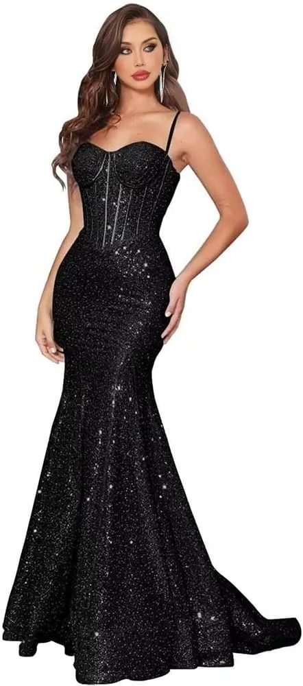 Mermaid Prom Dresses 2024 Sequin Long Evening Dresses for Women 2024