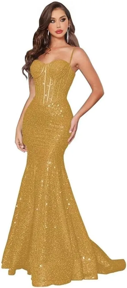 Mermaid Prom Dresses 2024 Sequin Long Evening Dresses for Women 2024