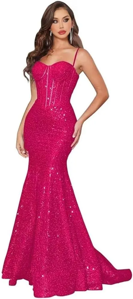 Mermaid Prom Dresses 2024 Sequin Long Evening Dresses for Women 2024