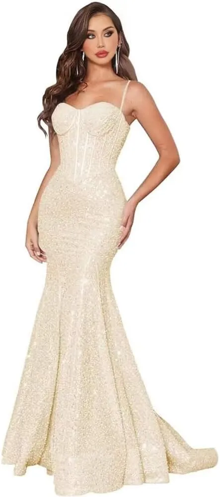 Mermaid Prom Dresses 2024 Sequin Long Evening Dresses for Women 2024