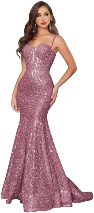 Mermaid Prom Dresses 2024 Sequin Long Evening Dresses for Women 2024