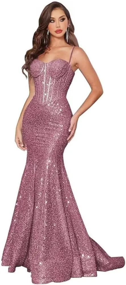 Mermaid Prom Dresses 2024 Sequin Long Evening Dresses for Women 2024