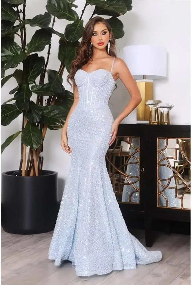 Mermaid Prom Dresses 2024 Sequin Long Evening Dresses for Women 2024