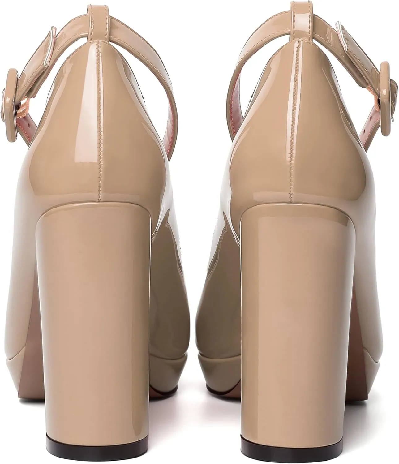 MERRORI Womens Platform Evening Dress Buckle Solid Patent Pointed Toe Ankle Strap Chunky High Heel Pumps Shoes 4 Inch