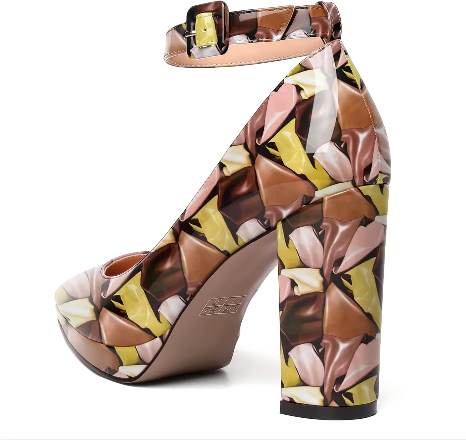 MERRORI Womens Platform Evening Dress Buckle Solid Patent Pointed Toe Ankle Strap Chunky High Heel Pumps Shoes 4 Inch
