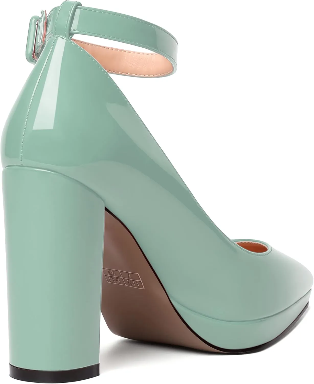 MERRORI Womens Platform Evening Dress Buckle Solid Patent Pointed Toe Ankle Strap Chunky High Heel Pumps Shoes 4 Inch