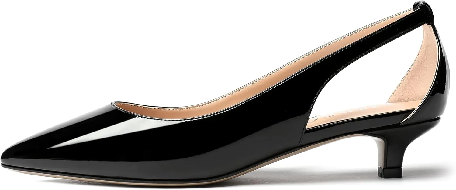 MERRORI Women's Pumps Kitten Low Heel Slip On Pointed Toe Dress Shoes Patent Leather Pumps Shoes 1.5 Inch