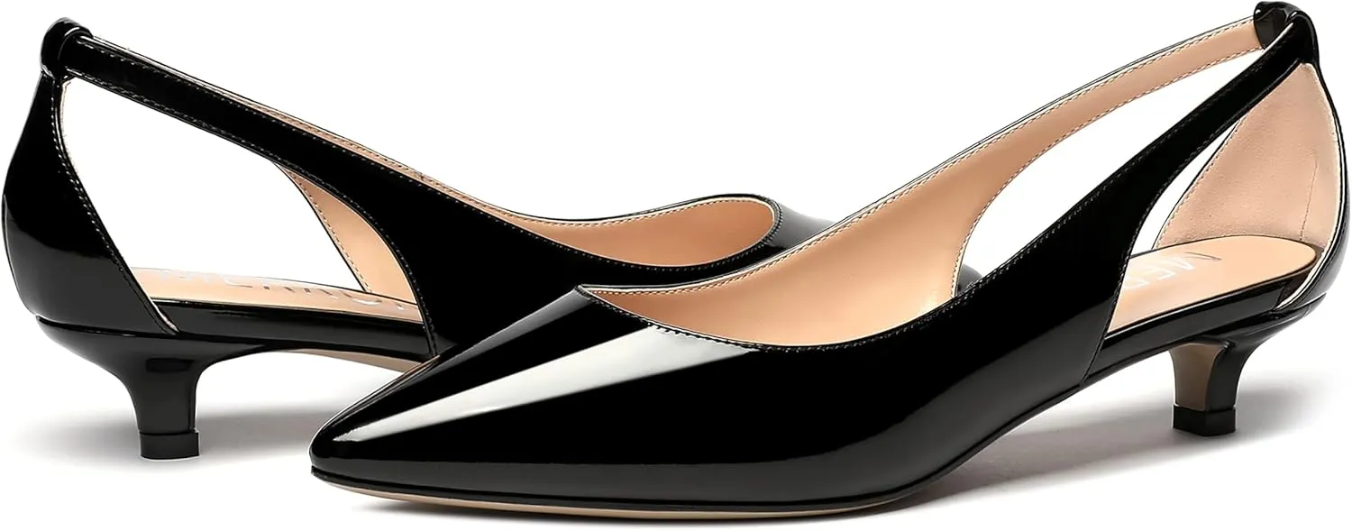 MERRORI Women's Pumps Kitten Low Heel Slip On Pointed Toe Dress Shoes Patent Leather Pumps Shoes 1.5 Inch
