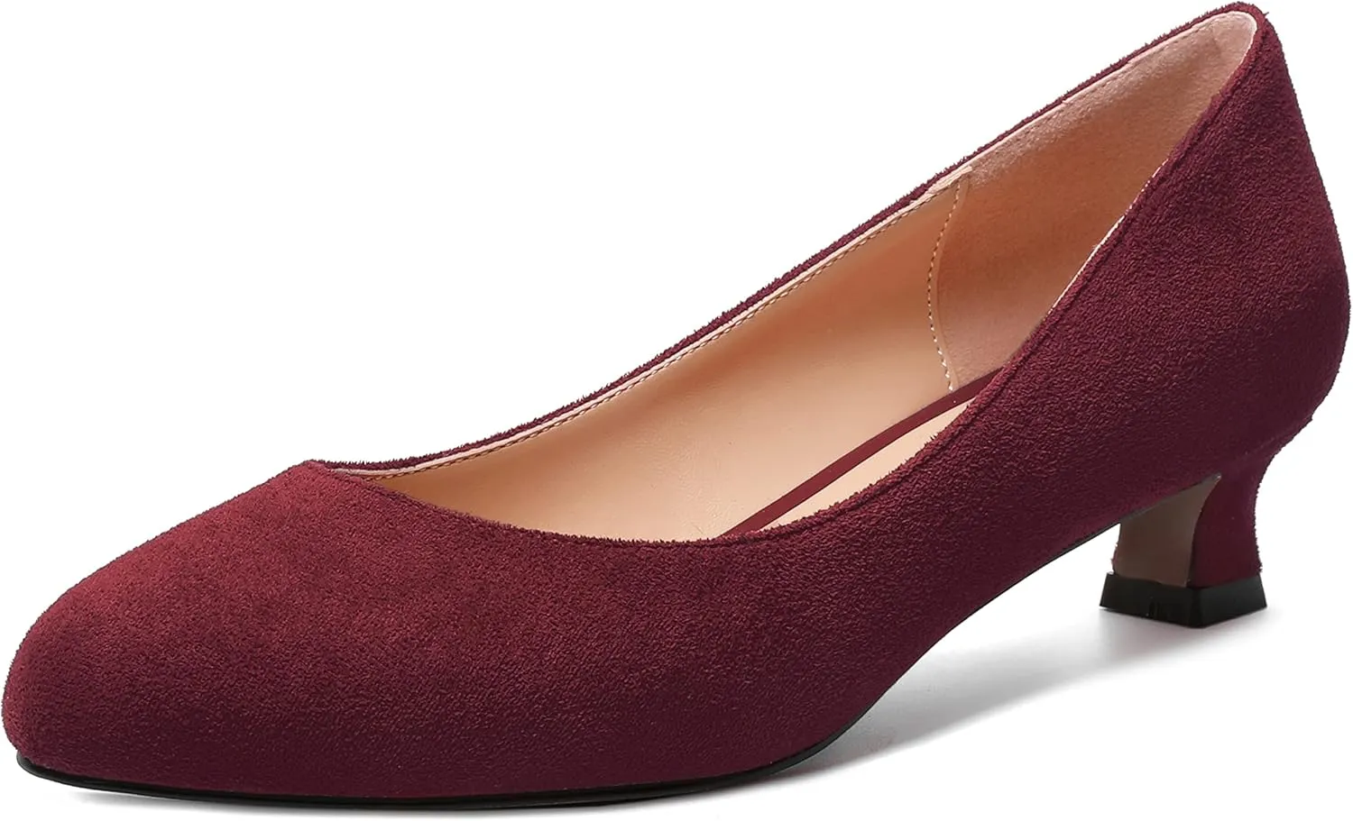 MERRORI Womens Slip On Suede Round Toe Dress Shoes Solid Casual Office Kitten Low Heel Pumps Shoes 1.5 Inch