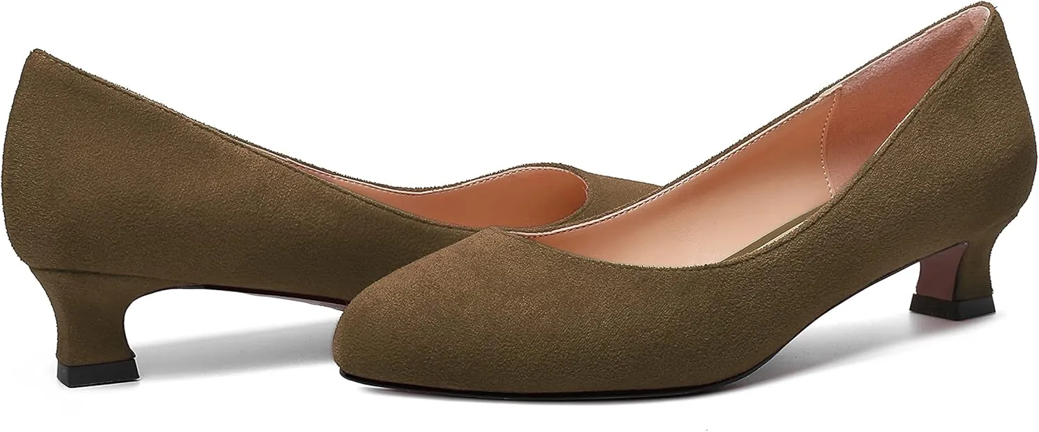 MERRORI Womens Slip On Suede Round Toe Dress Shoes Solid Casual Office Kitten Low Heel Pumps Shoes 1.5 Inch