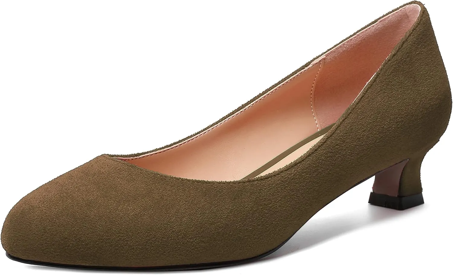 MERRORI Womens Slip On Suede Round Toe Dress Shoes Solid Casual Office Kitten Low Heel Pumps Shoes 1.5 Inch