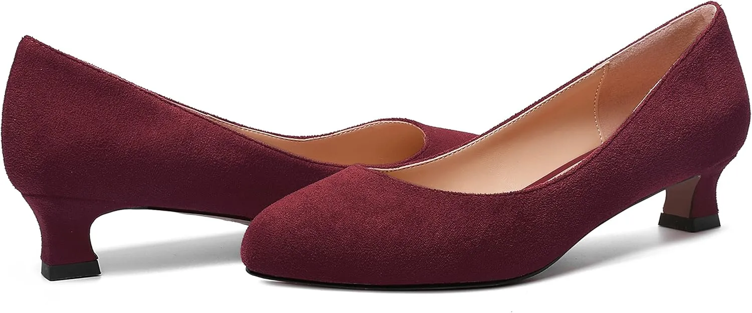 MERRORI Womens Slip On Suede Round Toe Dress Shoes Solid Casual Office Kitten Low Heel Pumps Shoes 1.5 Inch
