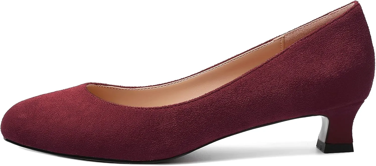 MERRORI Womens Slip On Suede Round Toe Dress Shoes Solid Casual Office Kitten Low Heel Pumps Shoes 1.5 Inch