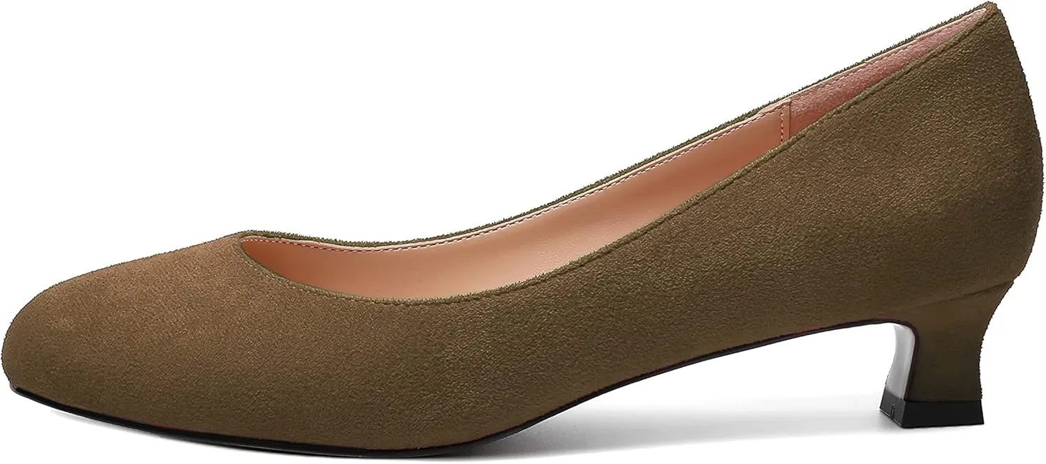 MERRORI Womens Slip On Suede Round Toe Dress Shoes Solid Casual Office Kitten Low Heel Pumps Shoes 1.5 Inch